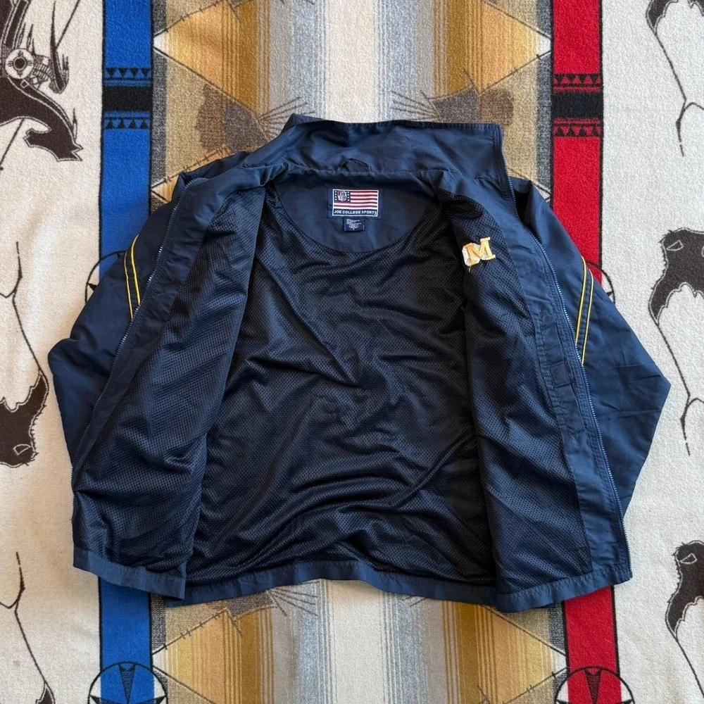 Joe College Sports Michigan Wolverines Windbreaker Jacket Navy Blue Mens XL